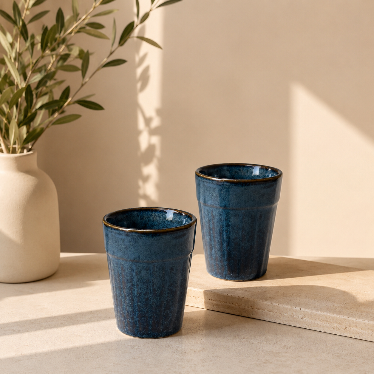 Reactive Blue  - Set of 2 Ceramic Kulhad/Kulhar - image 2