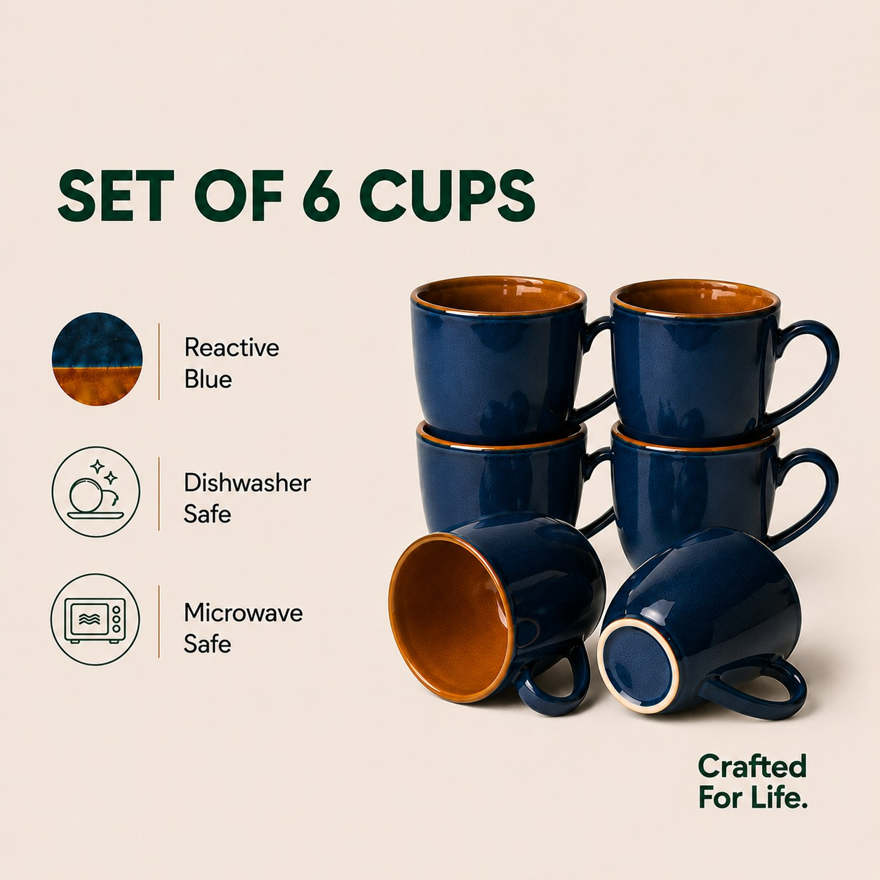 Reactive Blue - Set of 6 Ceramic Coffee Mug - image 3