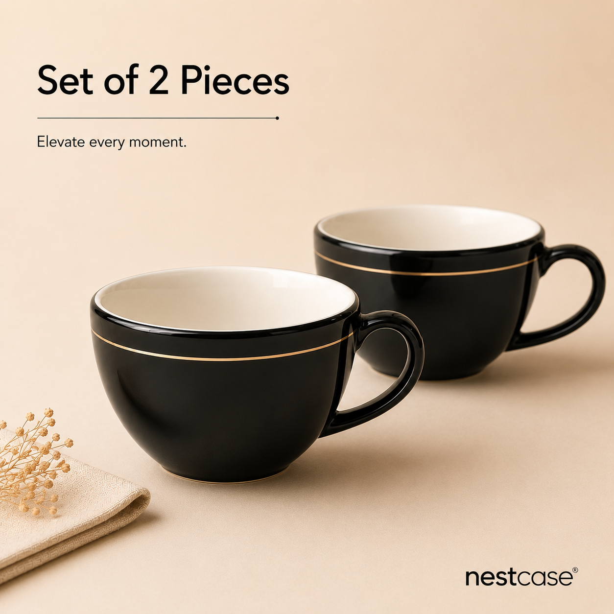 Black with Golden Rim - Set of 2 Ceramic Coffee Cup - image 1