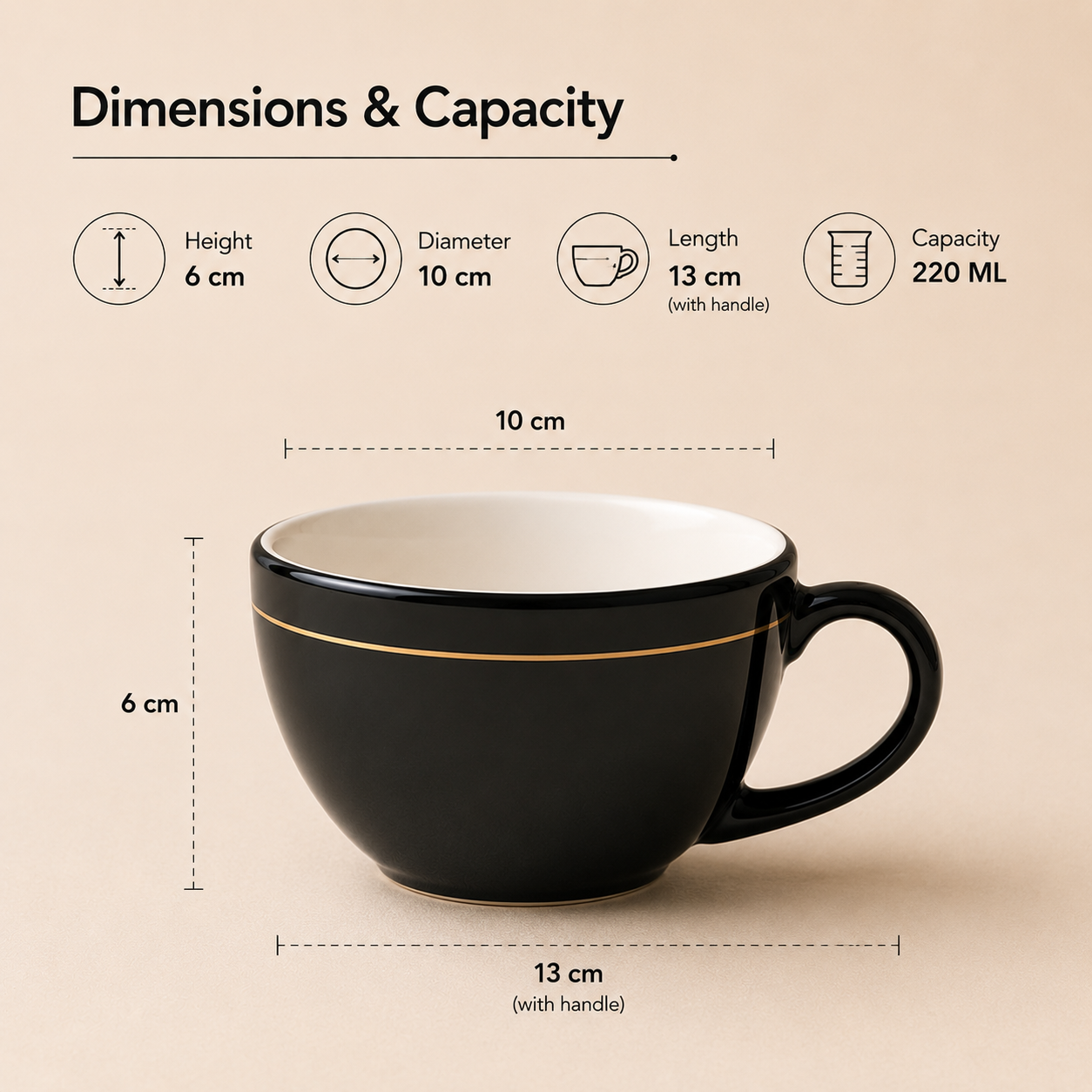 Black with Golden Rim - Set of 2 Ceramic Coffee Cup - image 5