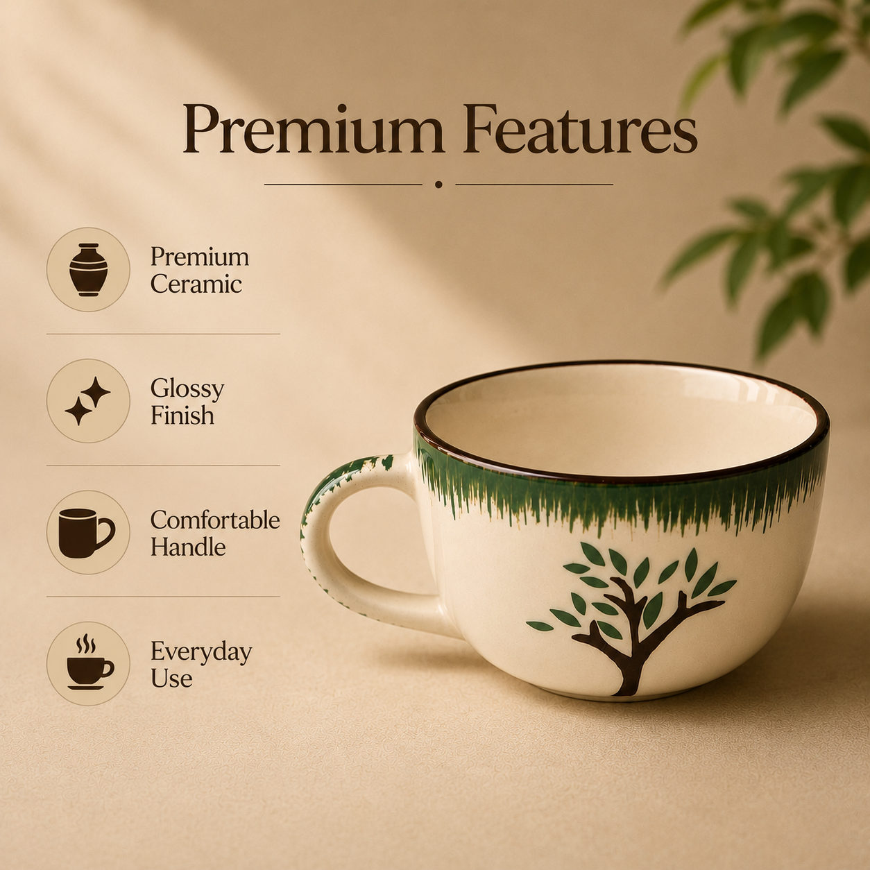  White & Green Tree Design - Set of 2 Ceramic Coffee Cup - image 4