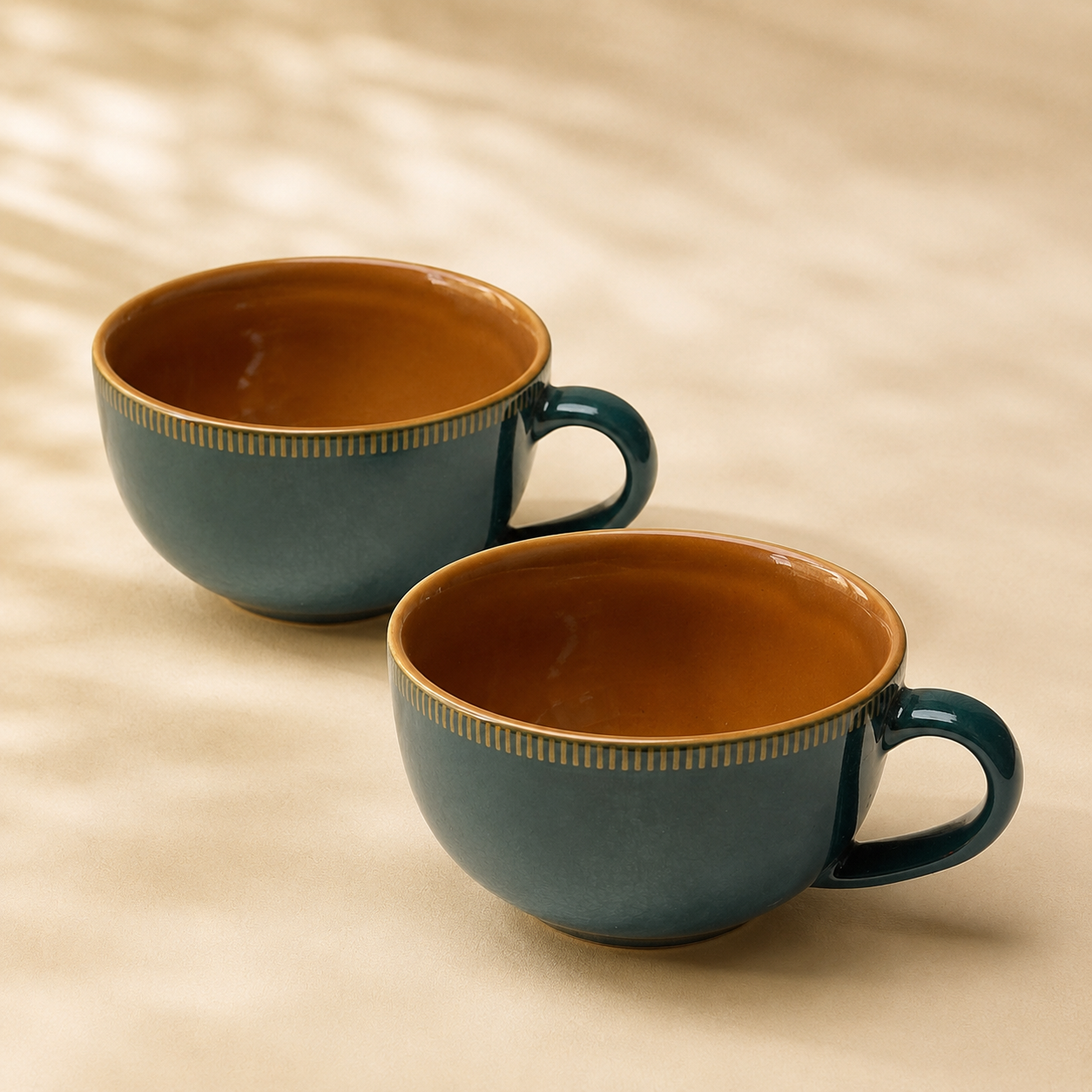 Teal & Brown Design - Set of 2 Ceramic Coffee Cup - image 1
