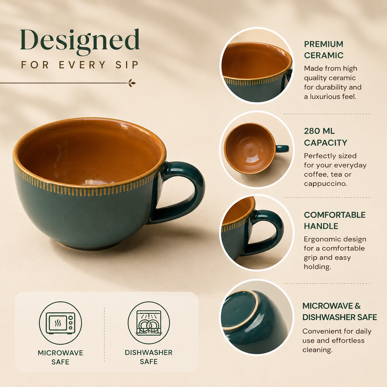Teal & Brown Design - Set of 2 Ceramic Coffee Cup - image 5