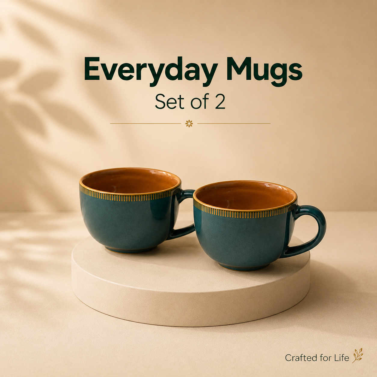 Teal & Brown Design - Set of 2 Ceramic Coffee Cup - image 4