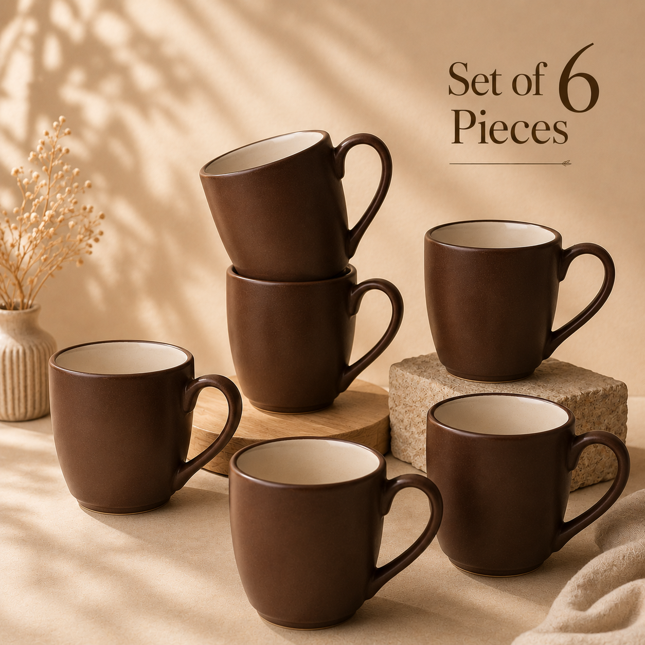 Matte Brown - Set of 6 Ceramic Coffee Mug - image 1