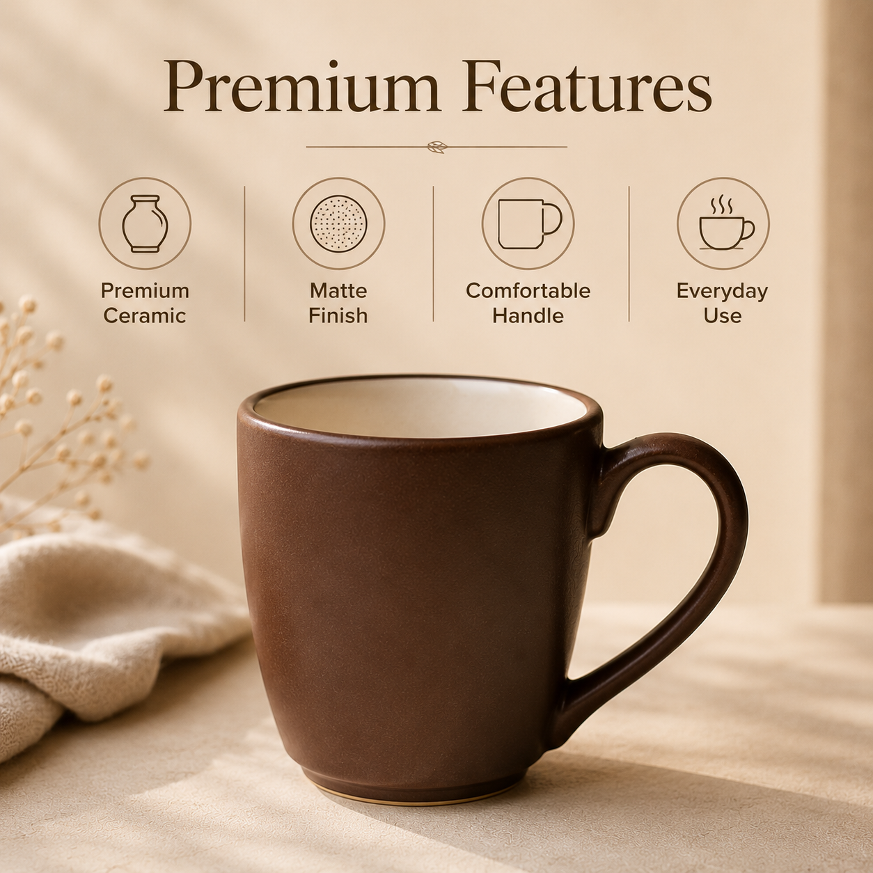 Matte Brown - Set of 6 Ceramic Coffee Mug - image 5