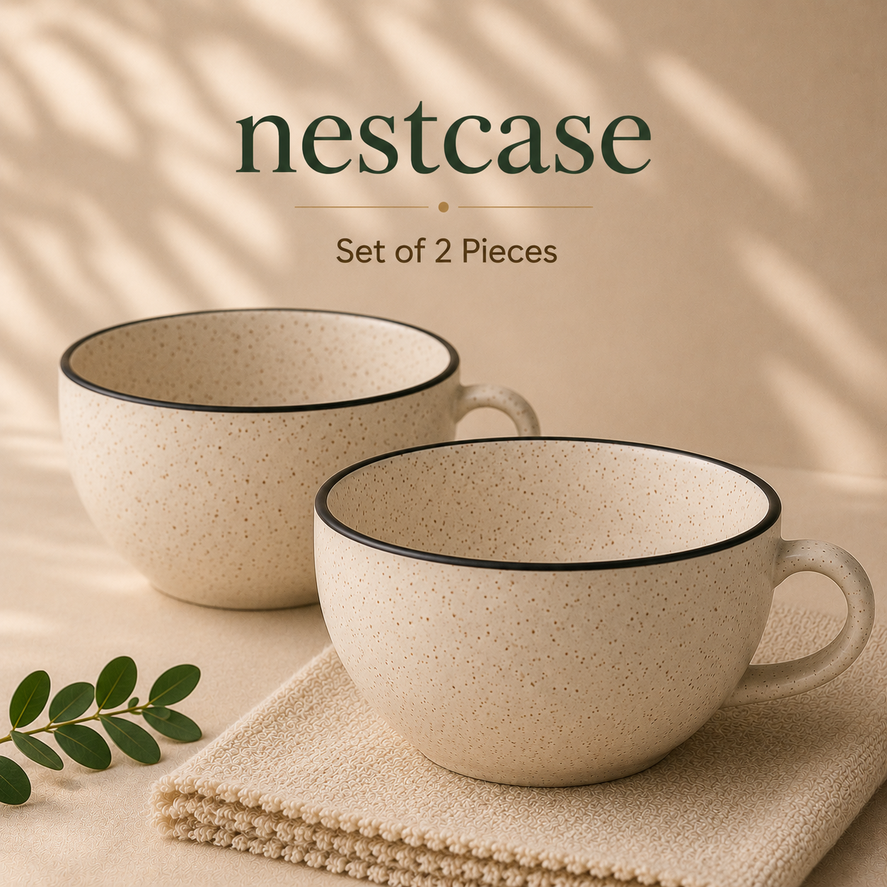 Speckled Beige - Set of 2 Ceramic Coffee & Soup Cup - image 2
