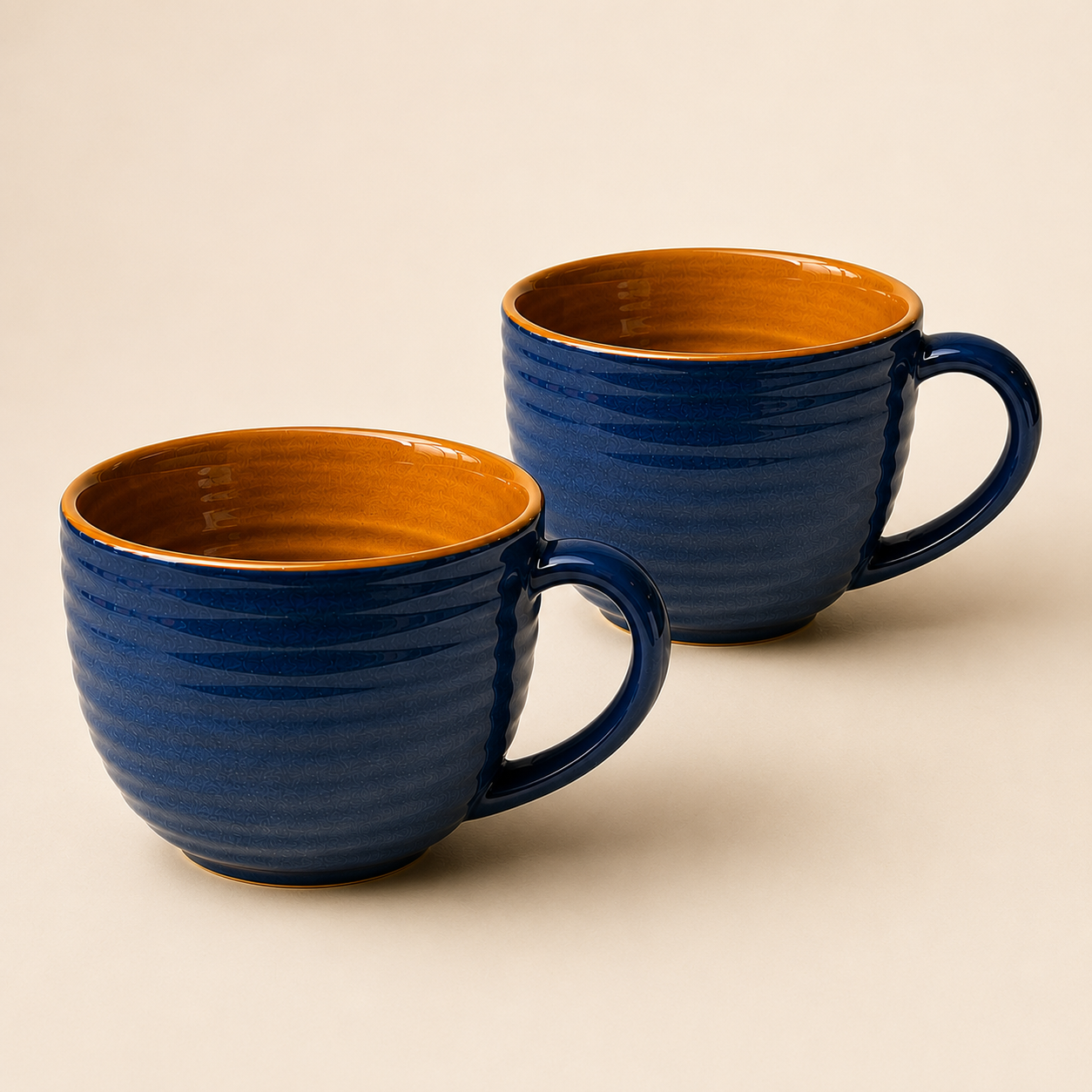 Glossy Blue & Brown Finish - Set of 2 Ceramic Coffee & Soup Cup - image 1