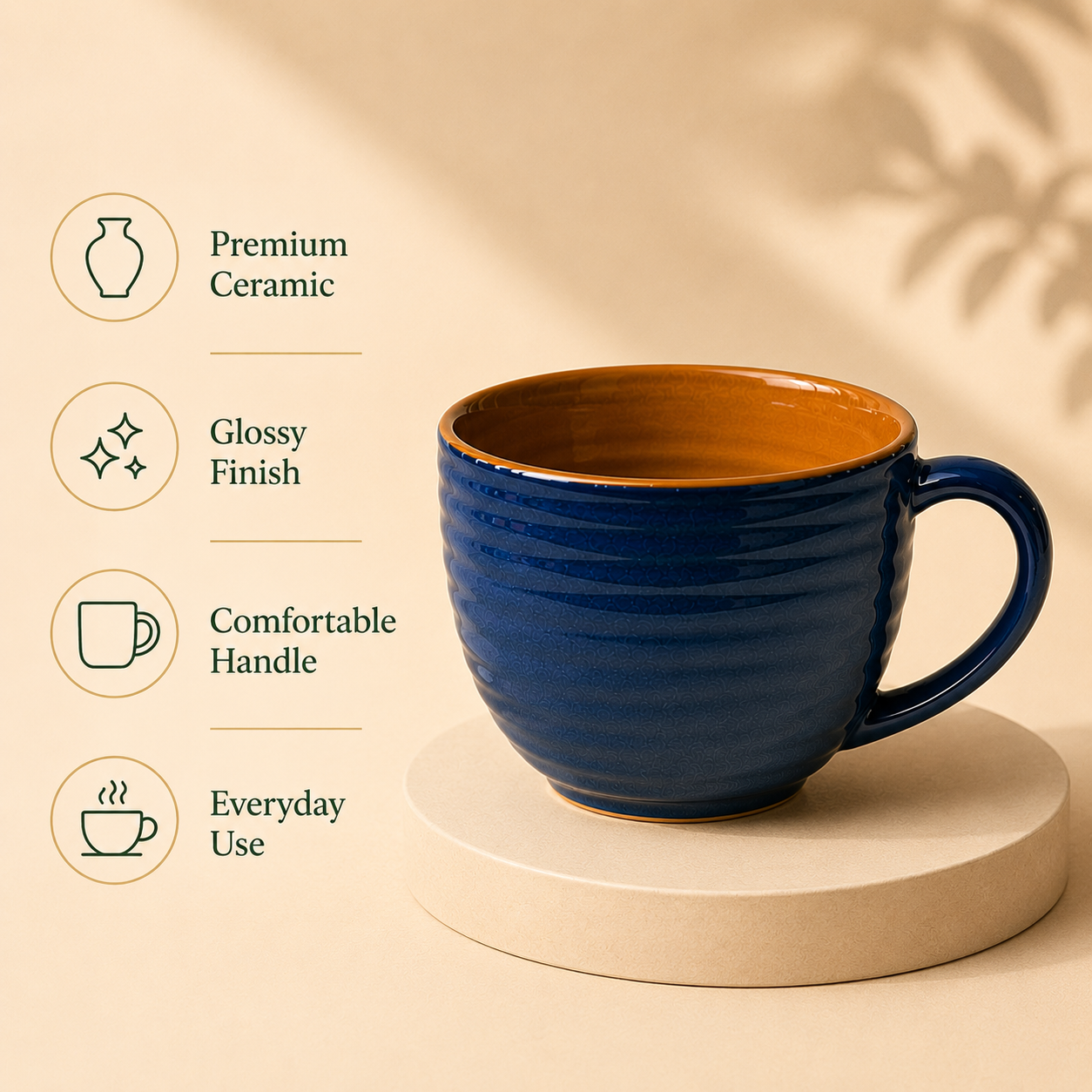 Glossy Blue & Brown Finish - Set of 2 Ceramic Coffee & Soup Cup - image 5