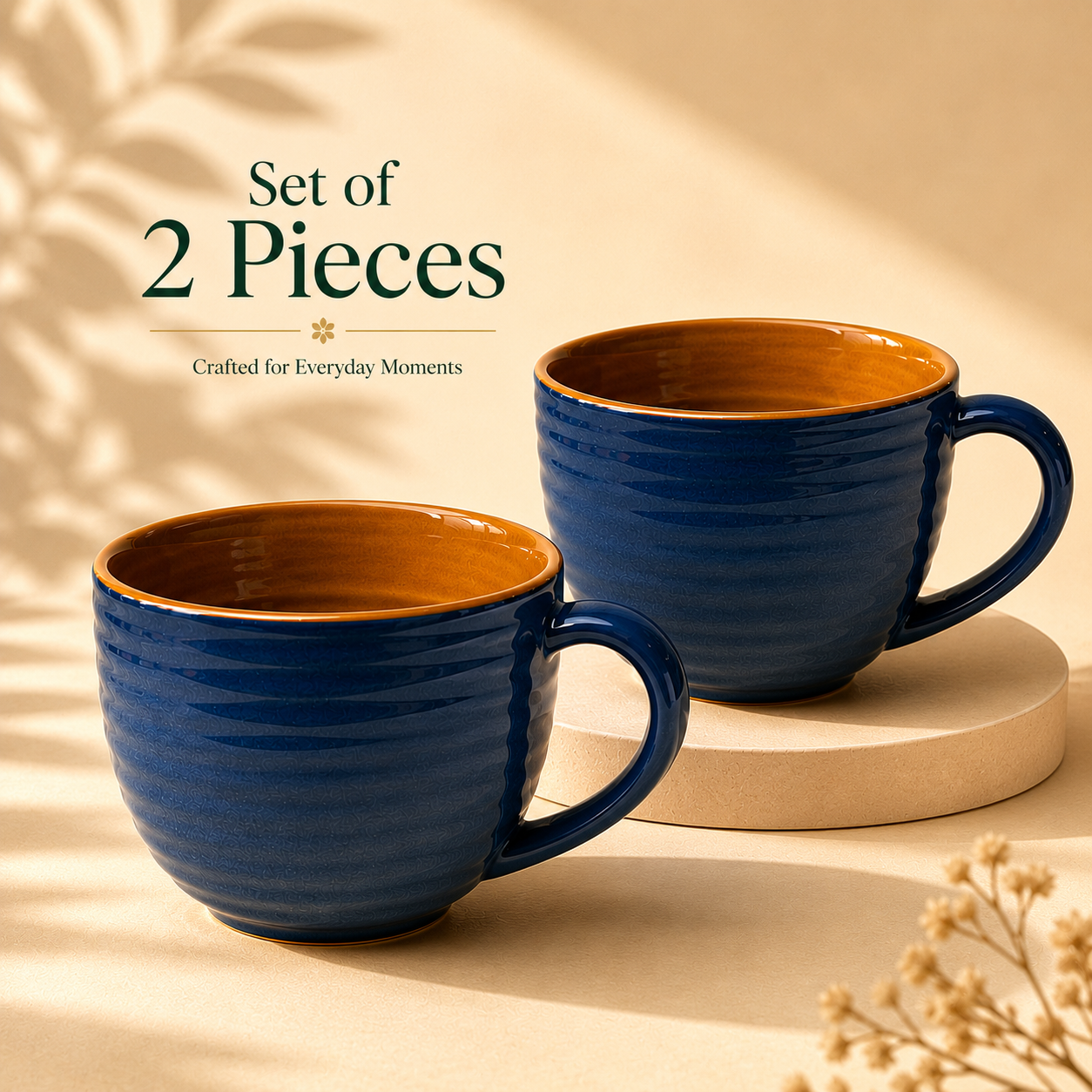Glossy Blue & Brown Finish - Set of 2 Ceramic Coffee & Soup Cup - image 2