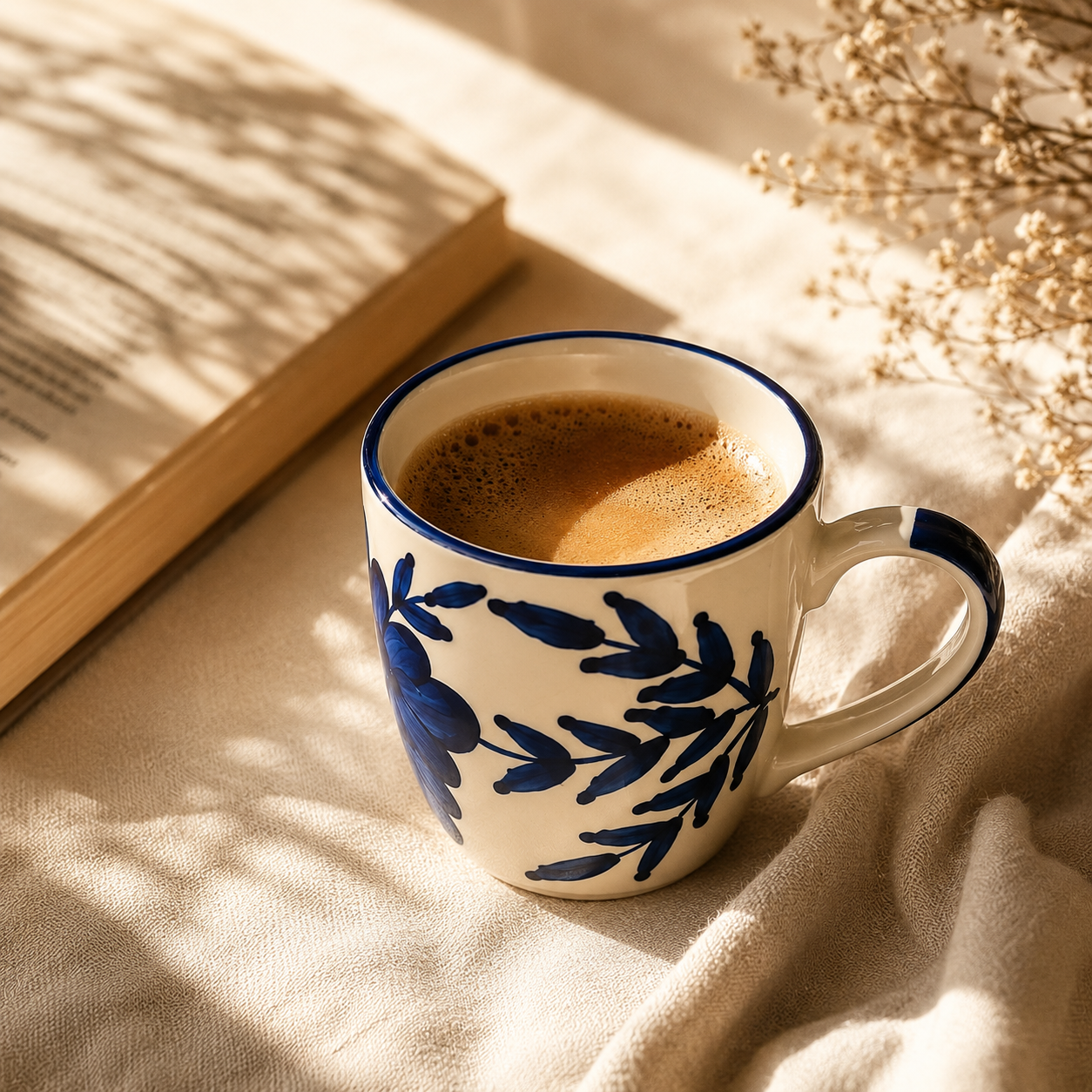 Off-White & Floral Blue Design - Set of 6 Ceramic Coffee Mug - image 4