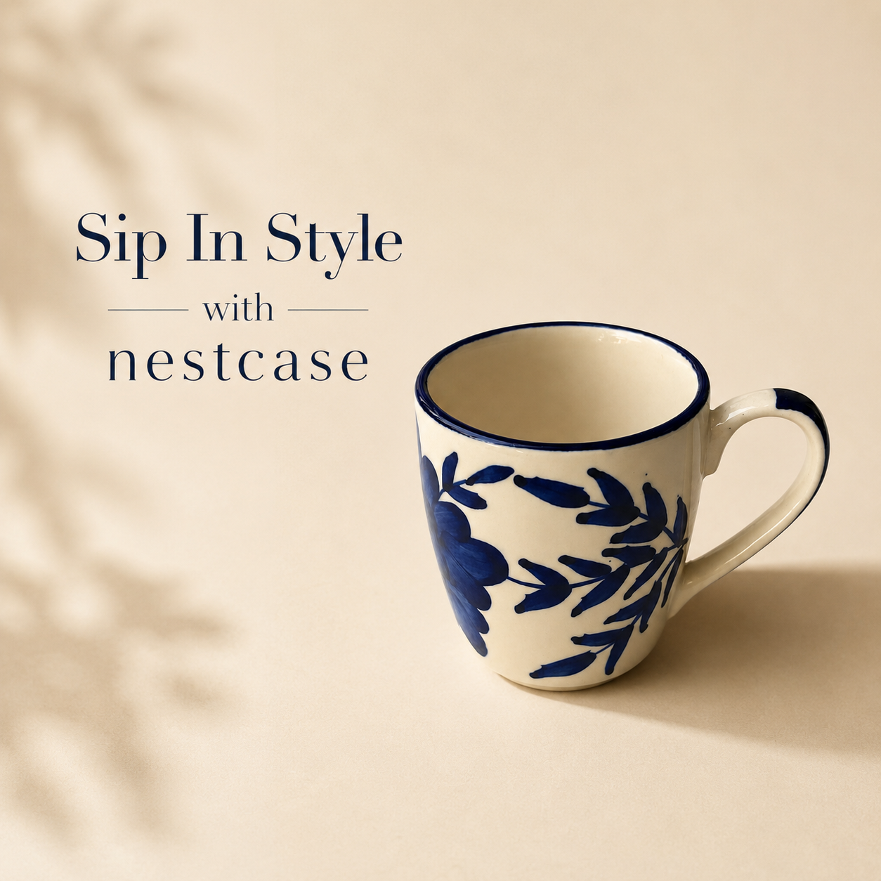 Off-White & Floral Blue Design - Set of 6 Ceramic Coffee Mug - image 2