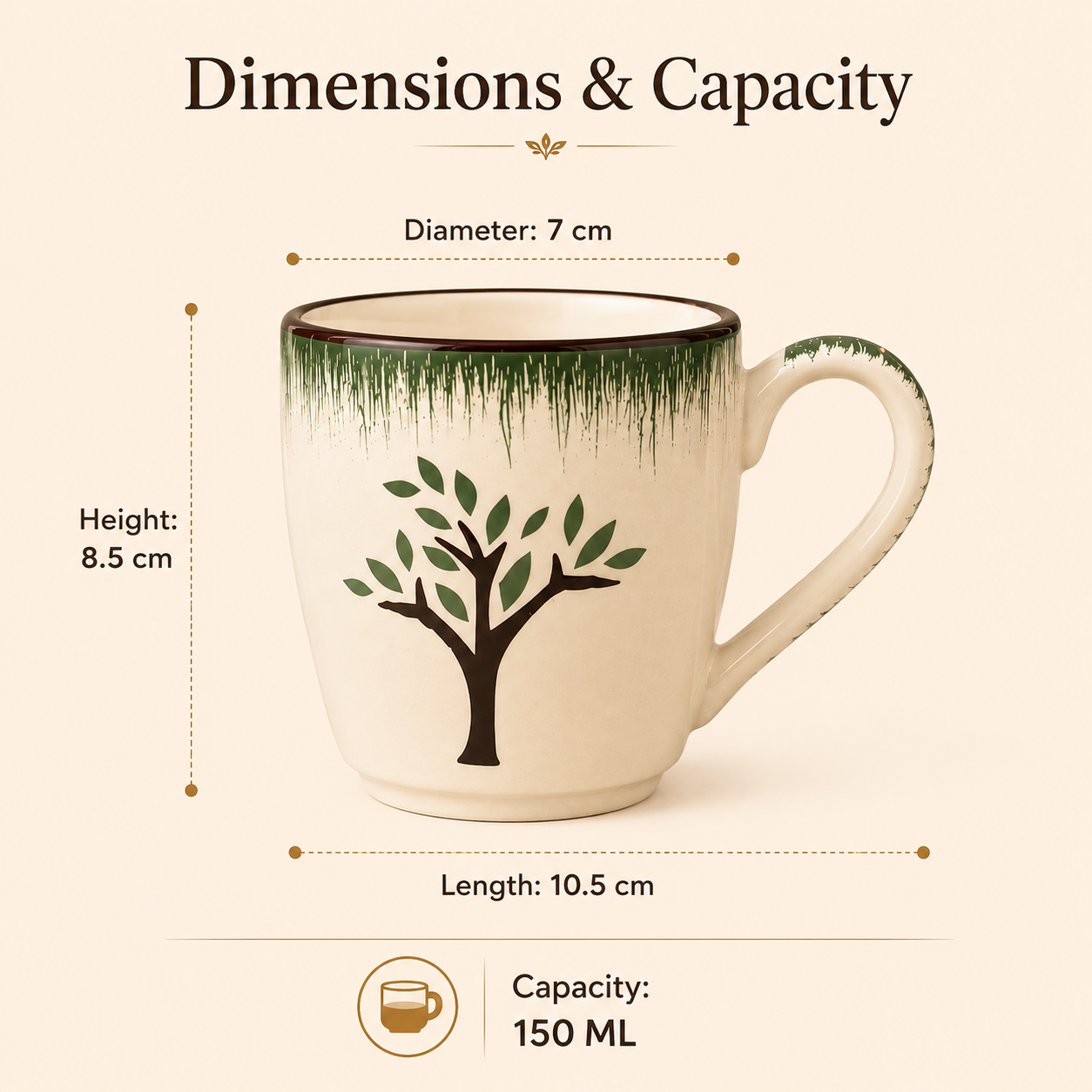 nestcase Ceramic Tea & Coffee Mugs Set of 6 – White & Green Tree Design - image 5