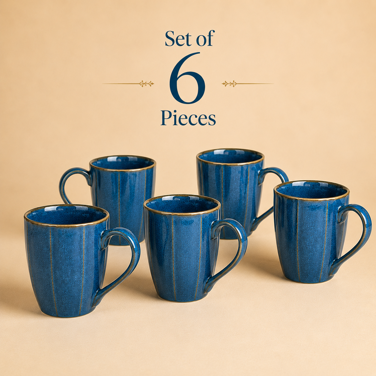 Reactive Blue With Brown Rim - Set of 6 Ceramic Tea, Coffee & Milk Mug - image 1