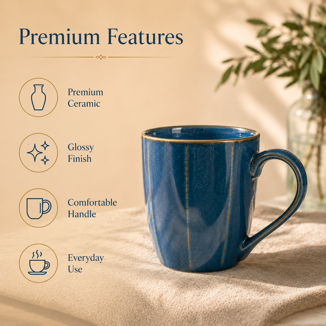 Reactive Blue With Brown Rim - Set of 6 Ceramic Tea, Coffee & Milk Mug - image 5