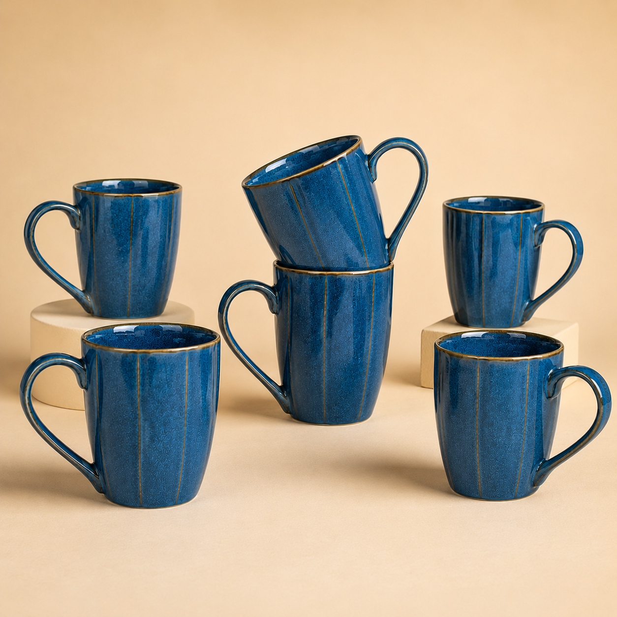 Reactive Blue With Brown Rim - Set of 6 Ceramic Tea, Coffee & Milk Mug - image 3