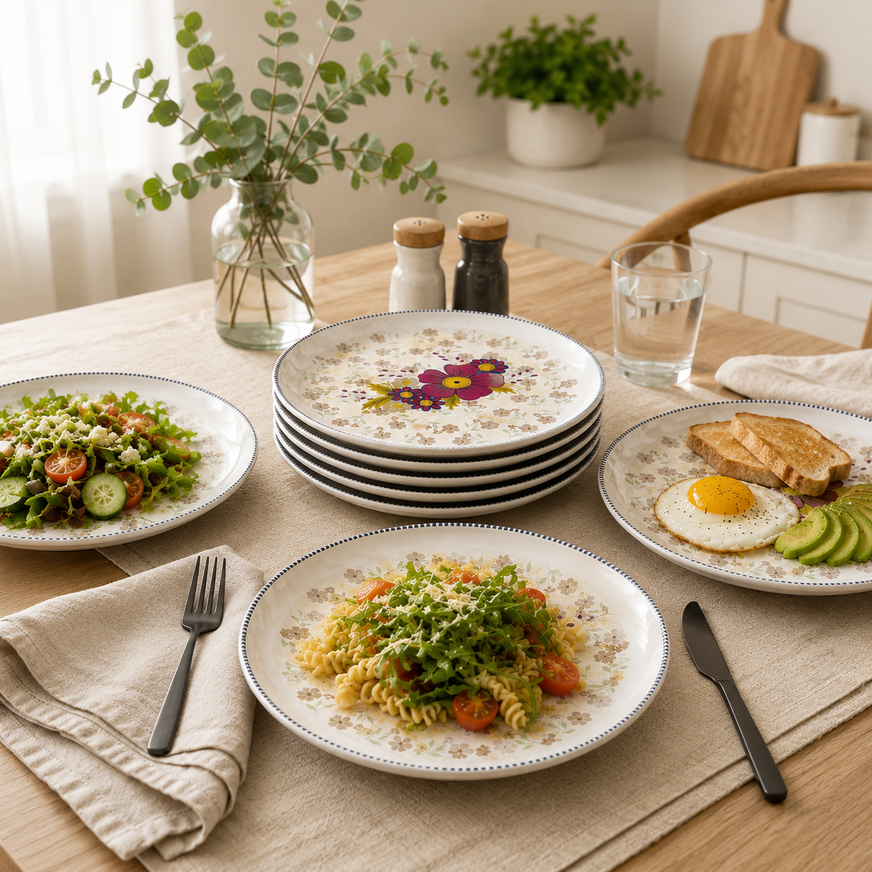 Floral White - Set of 6 Pcs Ceramic Dinner Plates - image 5
