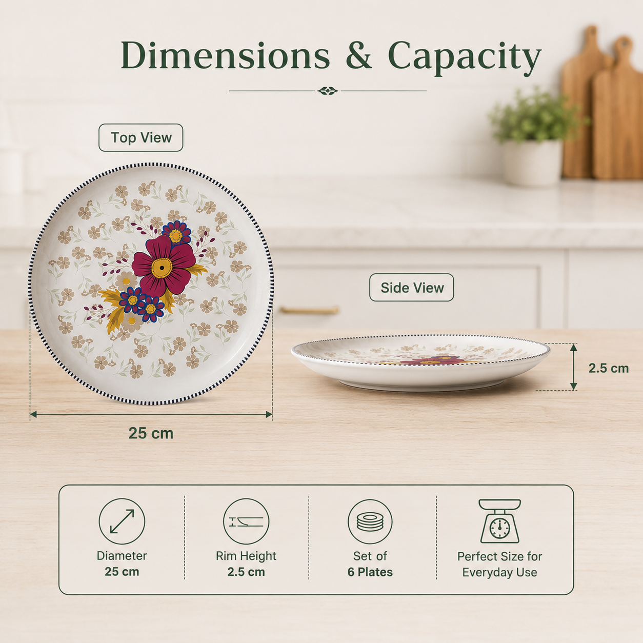Floral White - Set of 6 Pcs Ceramic Dinner Plates - image 4