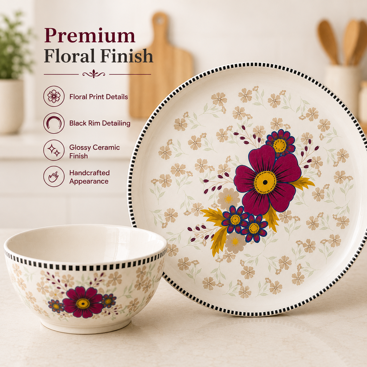 Floral White - Set of 12 Pcs Ceramic Dinner Set  - image 5