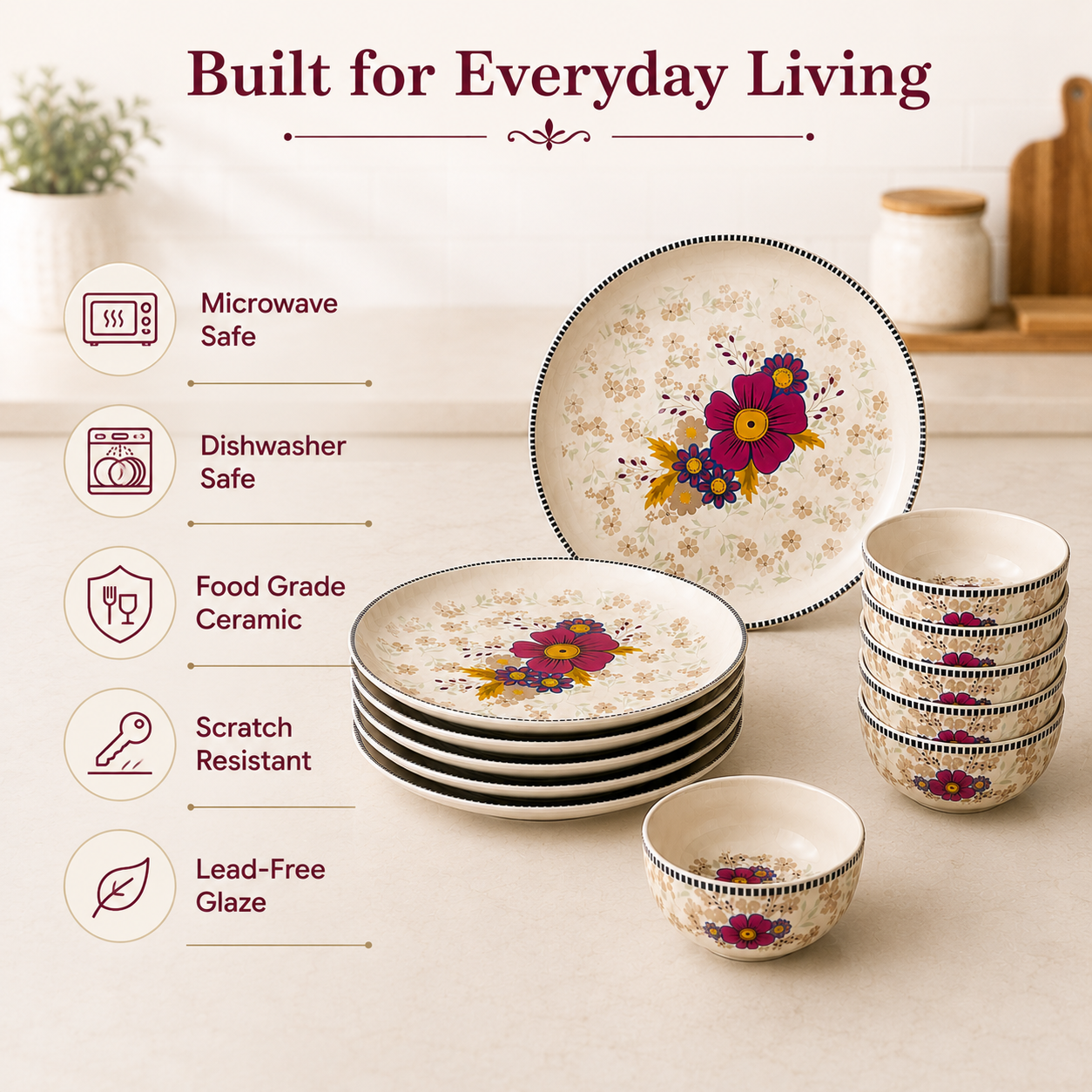 Floral White - Set of 12 Pcs Ceramic Dinner Set  - image 4