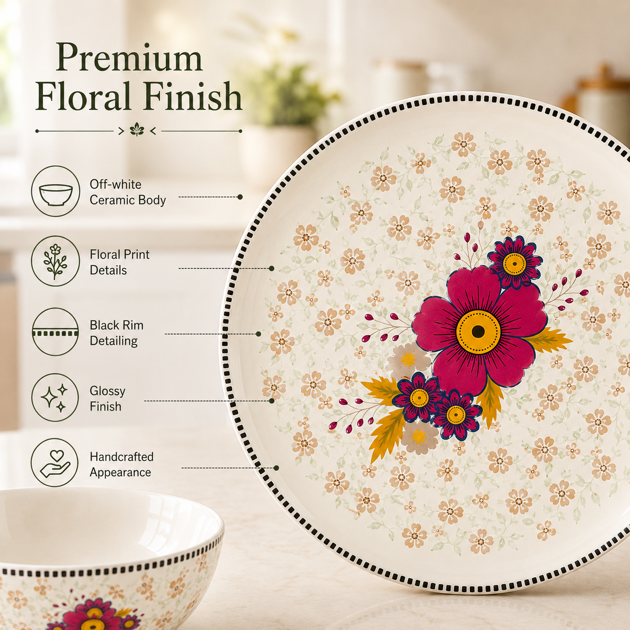 Floral White - Set of 14 Pcs Ceramic Dinner Set  - image 5