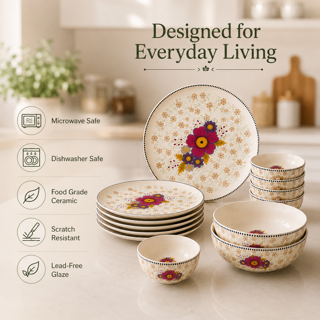 Floral White - Set of 14 Pcs Ceramic Dinner Set  - image 4