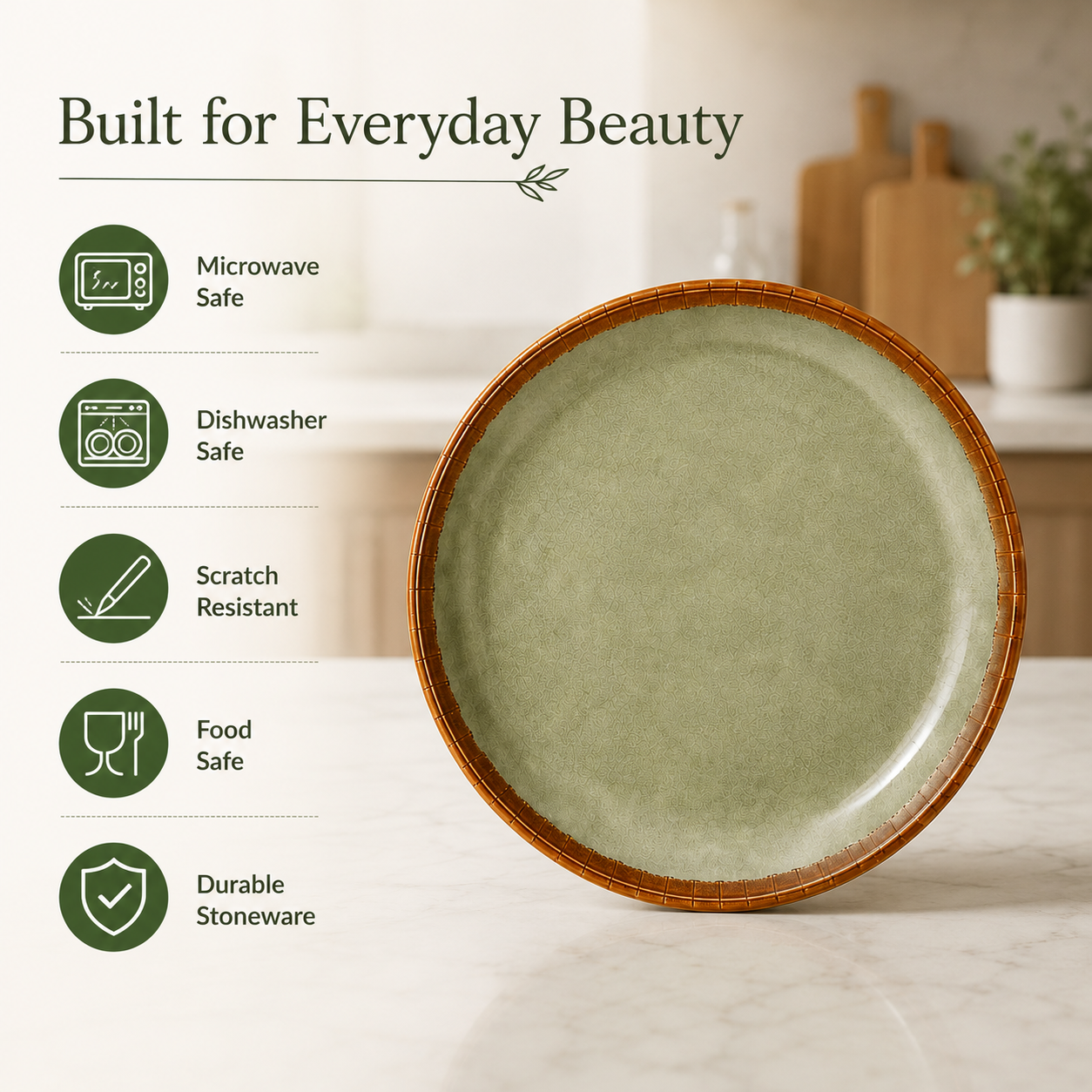 Sage Green - Set of 6 Pcs Ceramic Dinner Set - image 2
