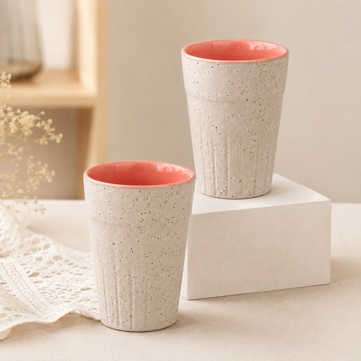 nestcase Ceramic Chai Kulhads Set of 2 – White & Pink - image 1
