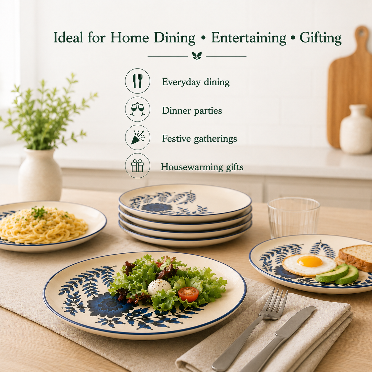 Floral Blue - Set of 6 Pcs Ceramic Dinner Plates - image 5