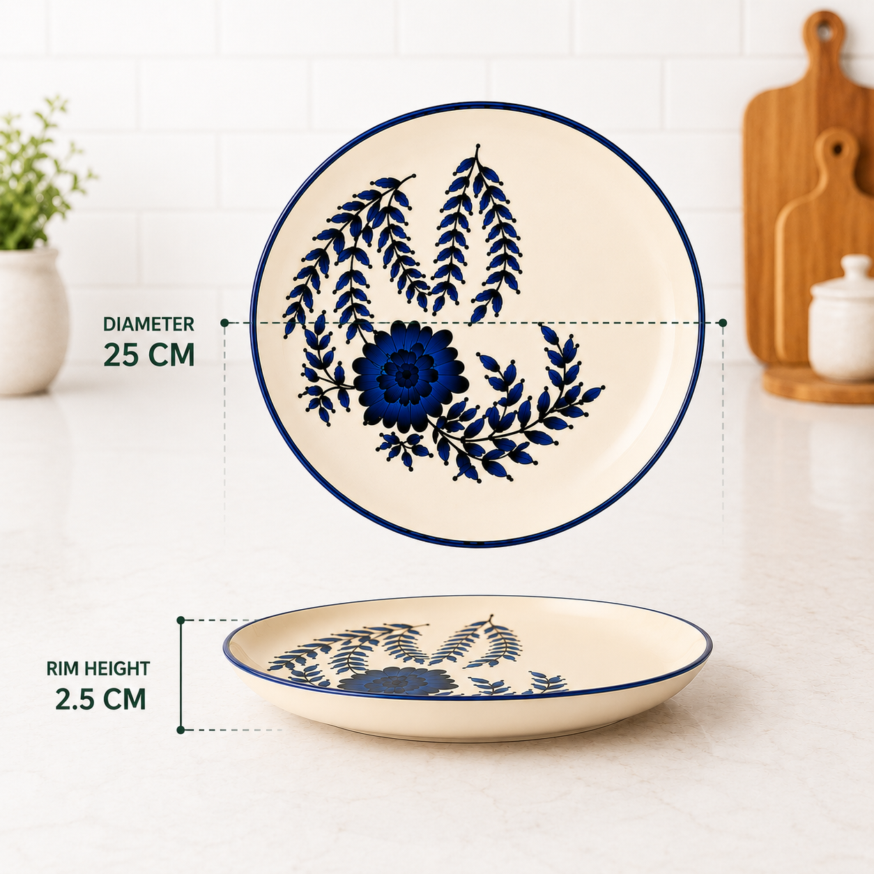 Floral Blue - Set of 6 Pcs Ceramic Dinner Plates - image 4