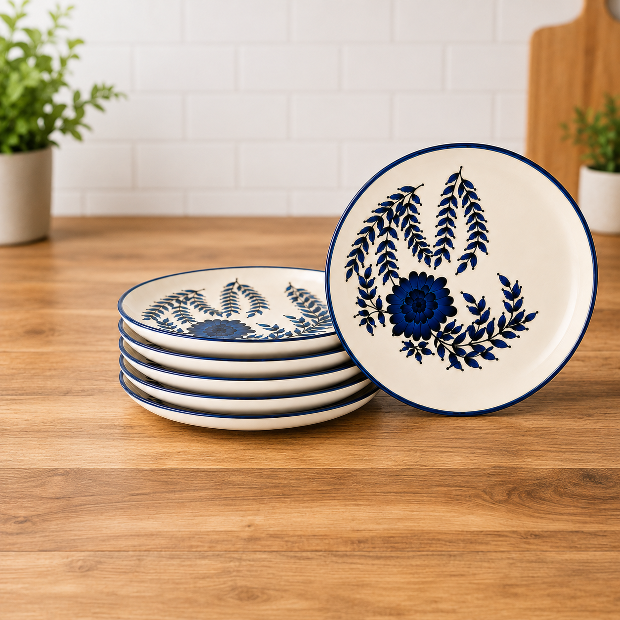 Floral Blue - Set of 6 Pcs Ceramic Dinner Plates - image 1