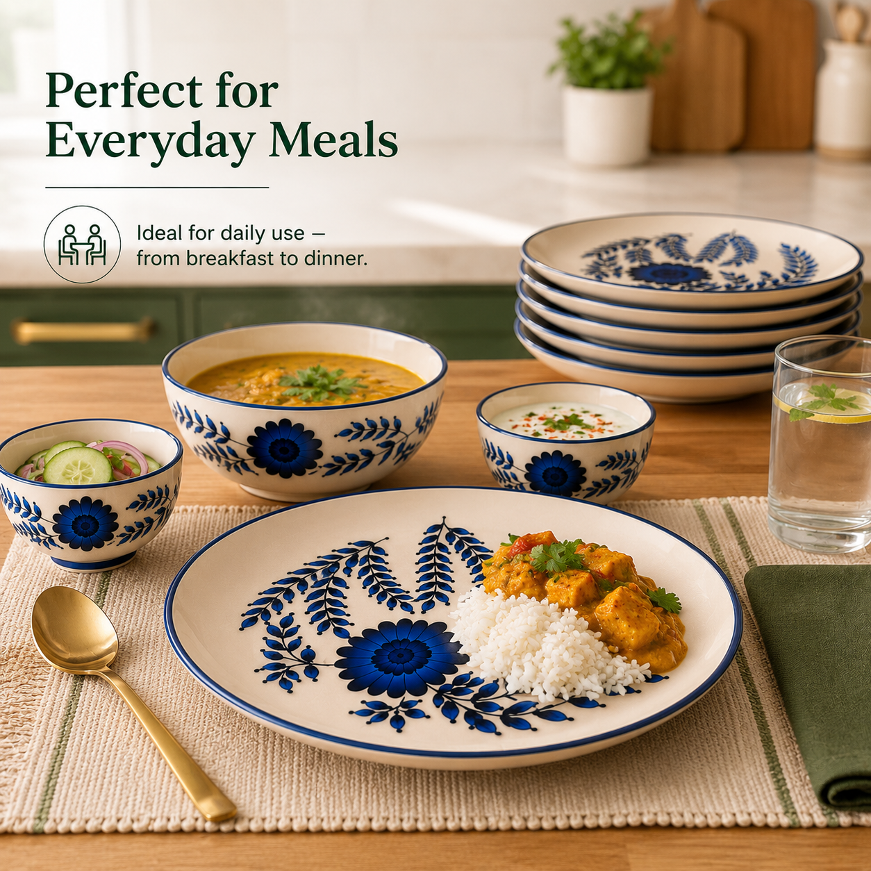 Floral Blue - Set of 14 Pcs Ceramic Dinner Set - image 5