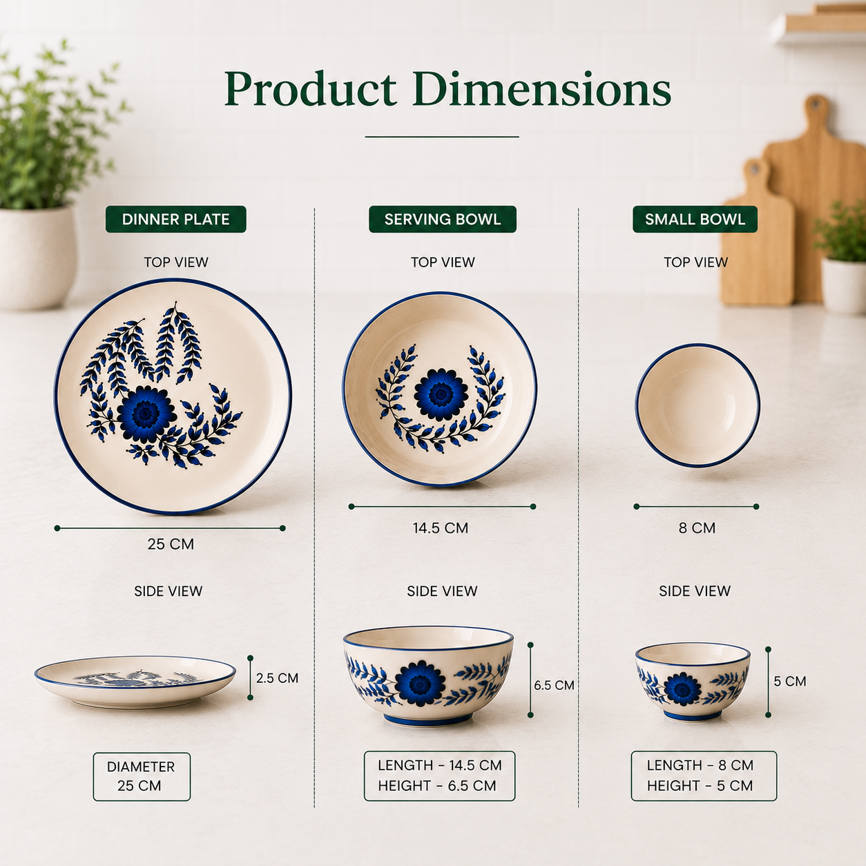 Floral Blue - Set of 14 Pcs Ceramic Dinner Set - image 4