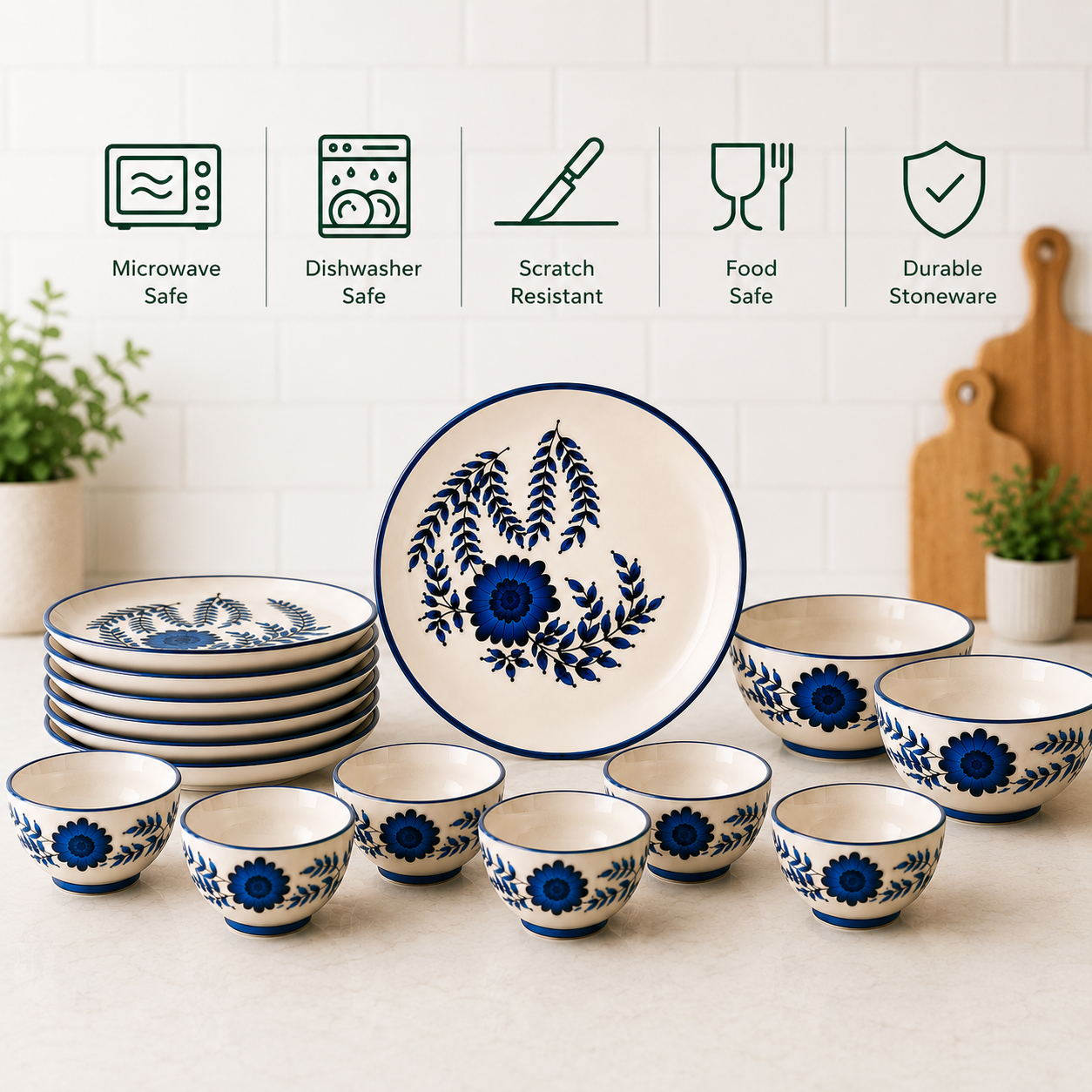 Floral Blue - Set of 14 Pcs Ceramic Dinner Set - image 3