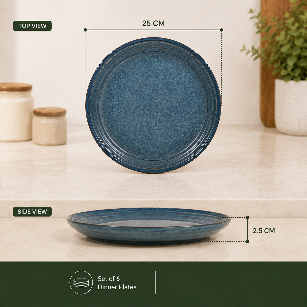 Reactive Blue - Set of 6 Pcs Ceramic Dinner Set - image 5
