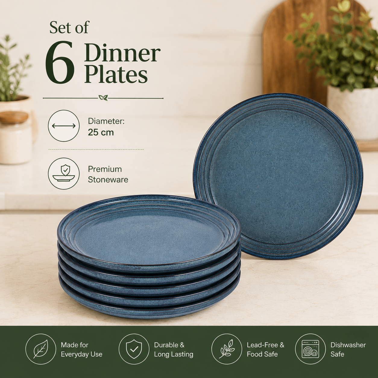 Reactive Blue - Set of 6 Pcs Ceramic Dinner Set - image 2
