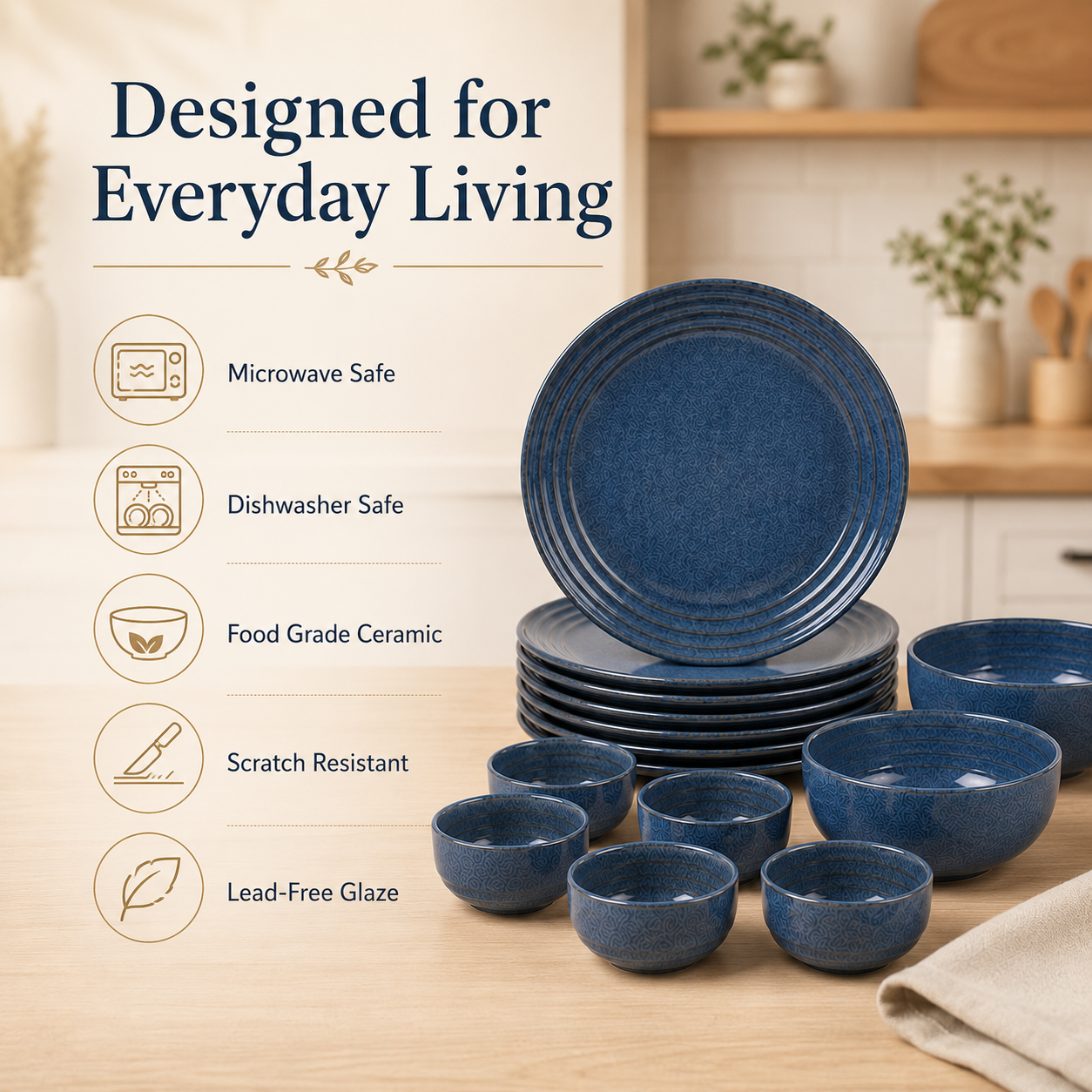 Reactive Blue - Set of 14 Pcs Ceramic Dinner Set - image 5
