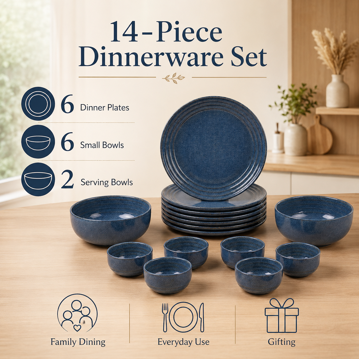 Reactive Blue - Set of 14 Pcs Ceramic Dinner Set - image 3