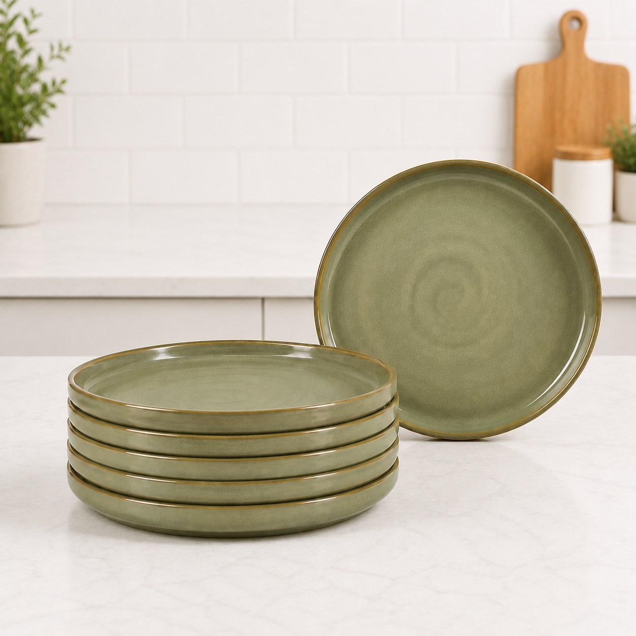Olive Green - Set of 6 Pcs Ceramic Dinner Set - image 1