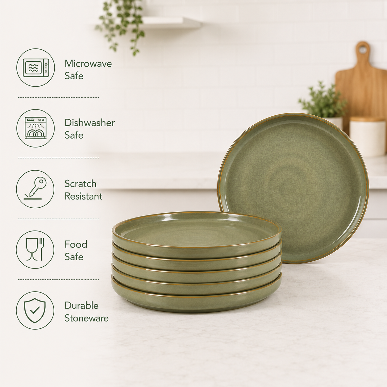 Olive Green - Set of 6 Pcs Ceramic Dinner Set - image 4