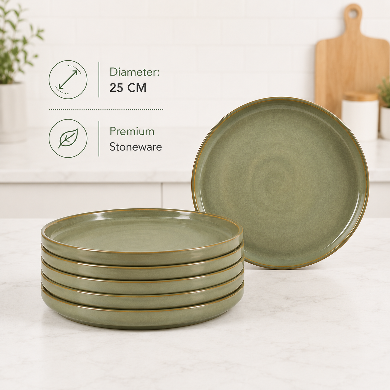 Olive Green - Set of 6 Pcs Ceramic Dinner Set - image 3