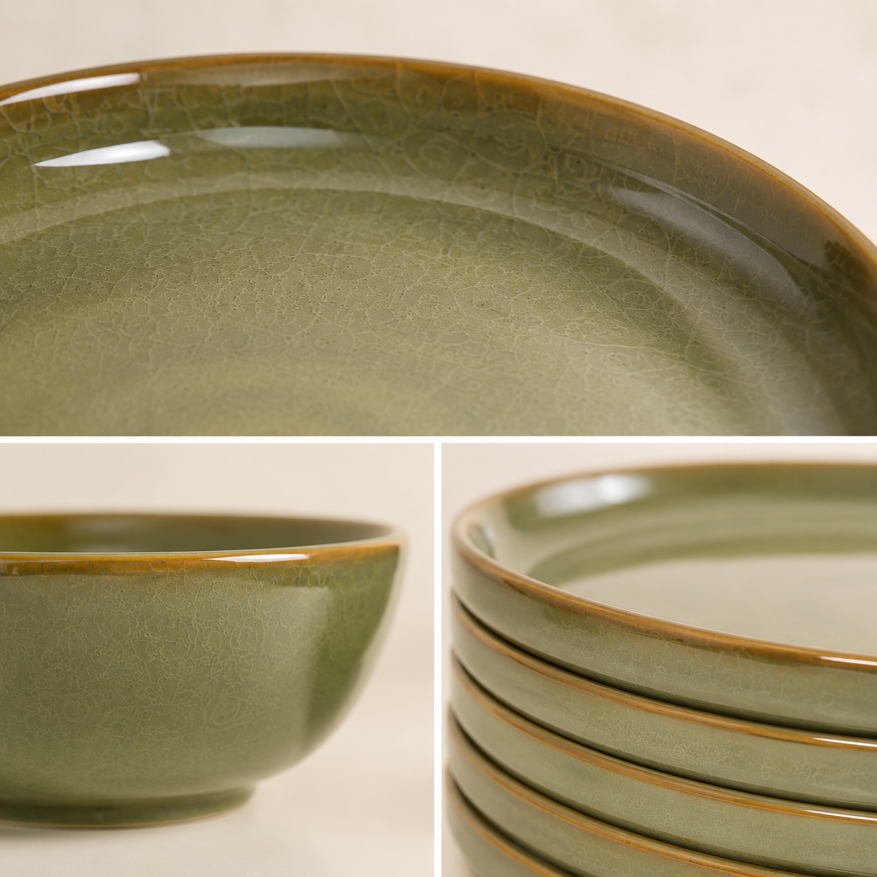 Olive Green - Set of 14 Pcs Ceramic Dinner Set - image 5