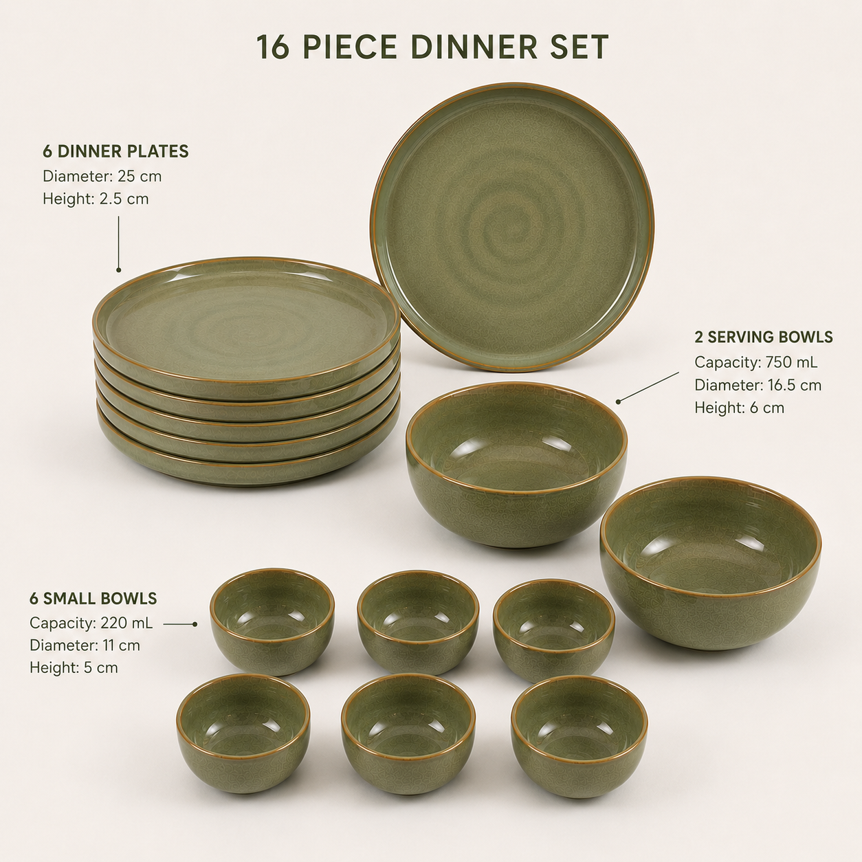 Olive Green - Set of 14 Pcs Ceramic Dinner Set - image 4