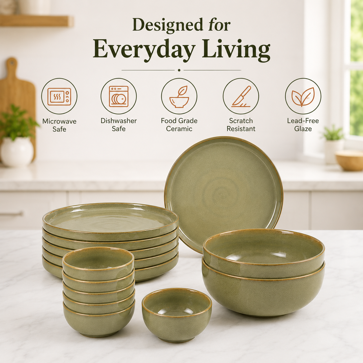 Olive Green - Set of 14 Pcs Ceramic Dinner Set - image 3