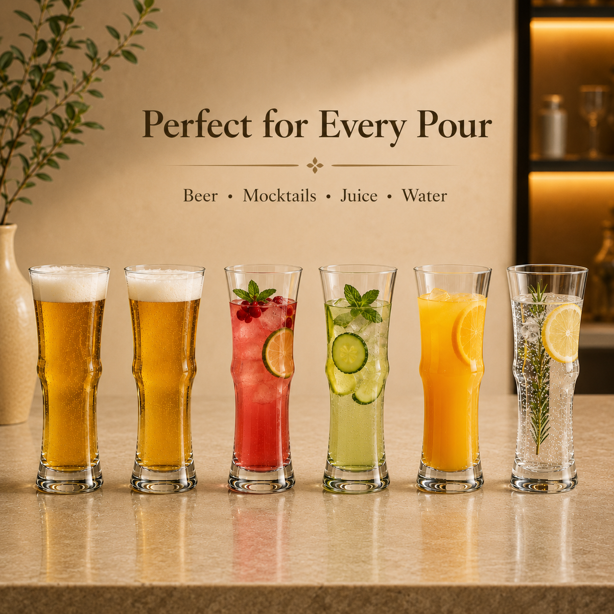 Pilsner Beer Glass Set of 6, Clear Tall Glasses | 510 ML - image 5