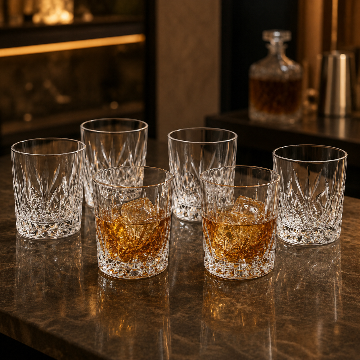Geometric Cut Clear Whisky Glass Set of 6 | 300 ML Each - image 1
