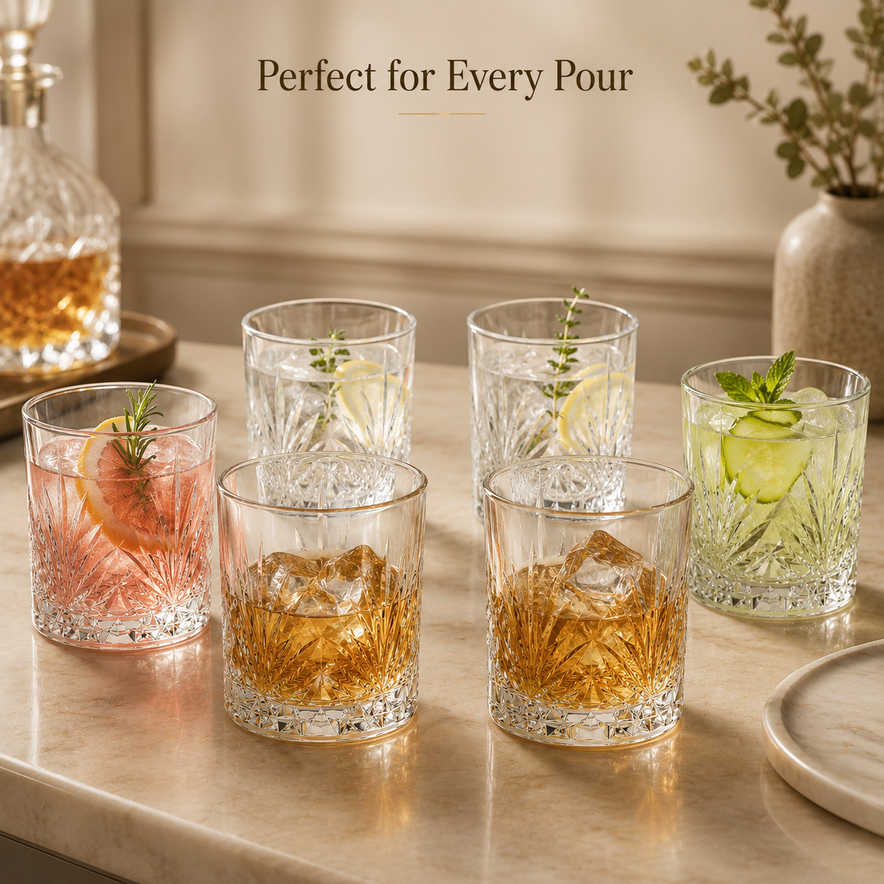 Geometric Cut Clear Whisky Glass Set of 6 | 300 ML Each - image 5