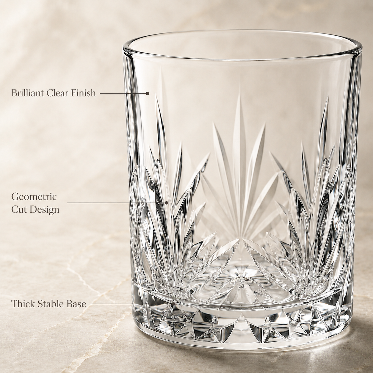 Geometric Cut Clear Whisky Glass Set of 6 | 300 ML Each - image 3