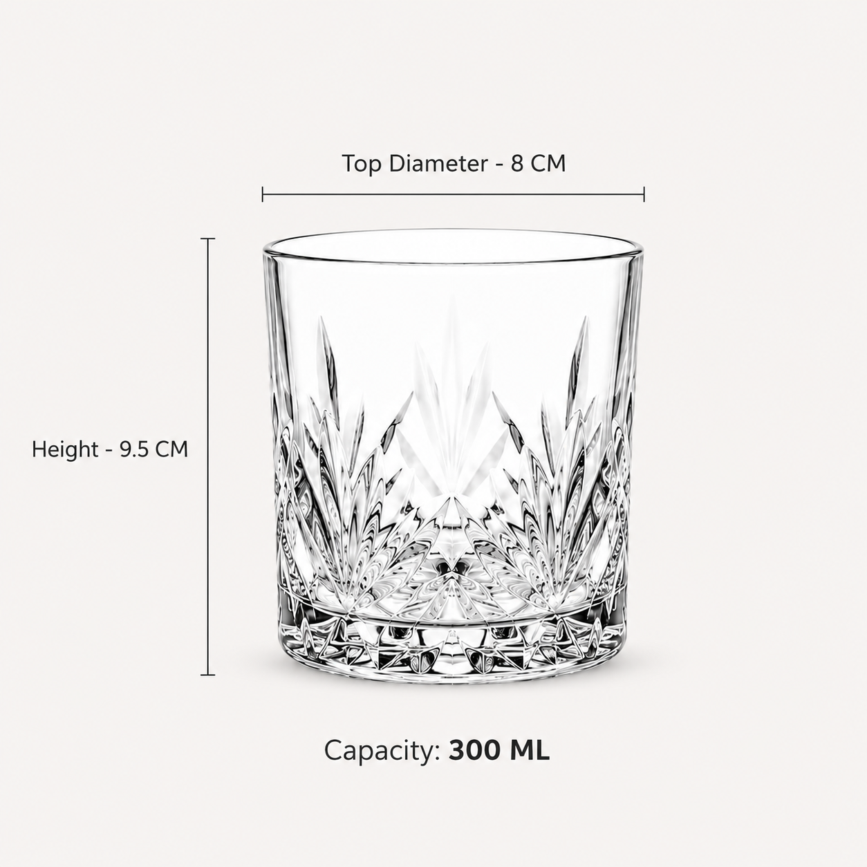 Geometric Cut Clear Whisky Glass Set of 6 | 300 ML Each - image 2