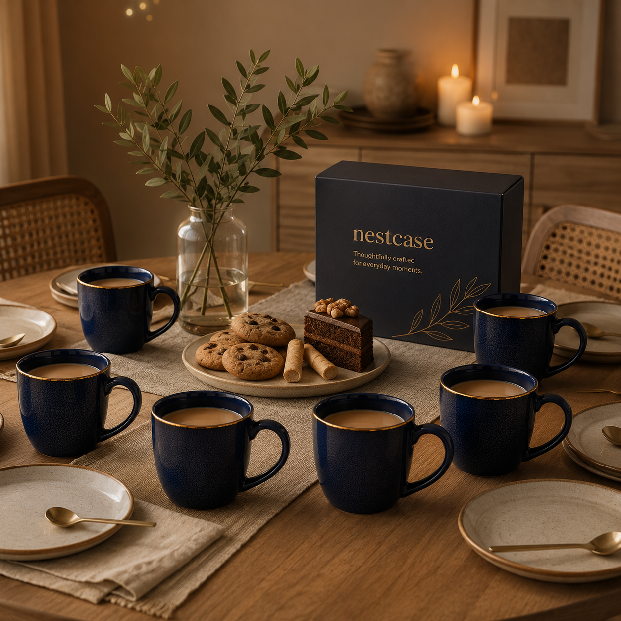 Midnight Blue with Golden Rim - Set of 6 Ceramic Tea & Coffee Mugs - image 5